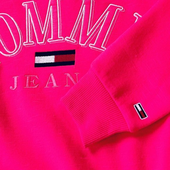 Tommy Hilfiger Jeans Wmn's sz XS Neon Hot Pink Crop Sweater Y2K - Picture 8 of 11